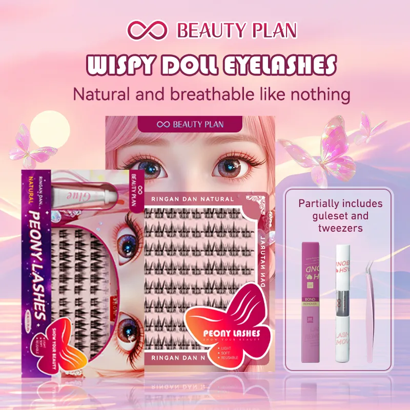 BEAUTY PLAN Bulu Mata Seri Peony Individual Lashes Bulu Mata Palsu Bulu Mata Palsu Super Natural D Cur Kit Dapat Digunakan Kembali Bulumata bulu mata eyelash extension + Lem Bulu Mata