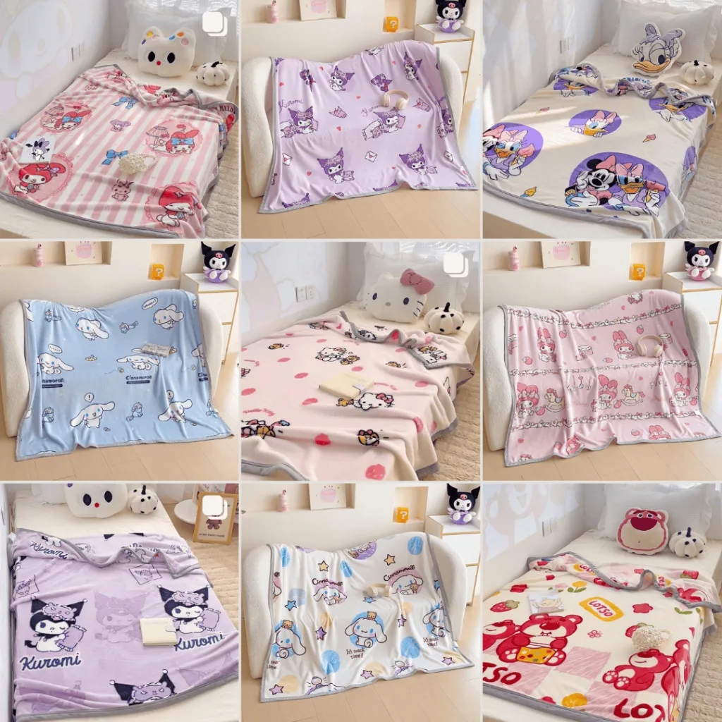 Selimut Bulu Anak Milkwool Lembut 100X150CM Karakter Lucu Kuro Cinnamo