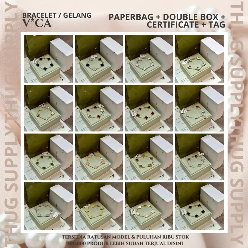 [FULLSET EMBOSS COD] BRACELET VAN CLEEF & ARPELS VCA 5 VINTAGE ALHAMBRA VC CLOVER DAUN FLOWER PEARL PLATED GOLD EMAS S925 SILVER GELANG NECKLACE KALUNG CUFF BANGLE DRAKOR KOREA BOX FULLSET