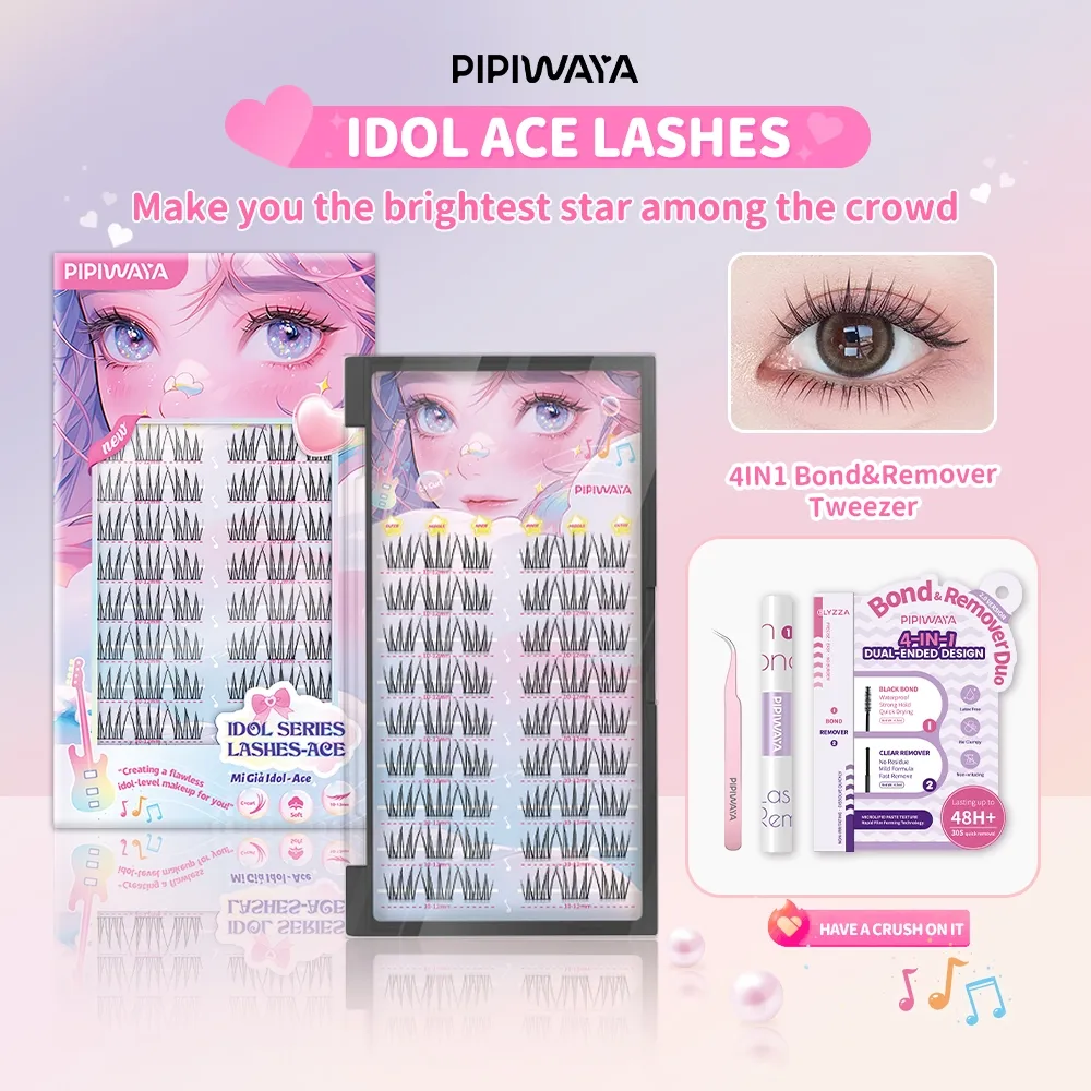 Paket Ekstensi Bulu Mata PIPIWAYA Idol Eyelash Extension 10-12mm - Klaster Bulu Mata Tipis, Lengkungan C+, Tampilan Natural, Termasuk Bulu Mata Bawah, Dapat Dipakai Ulang, Lash Clusters Cocok untuk DIY di Rumah