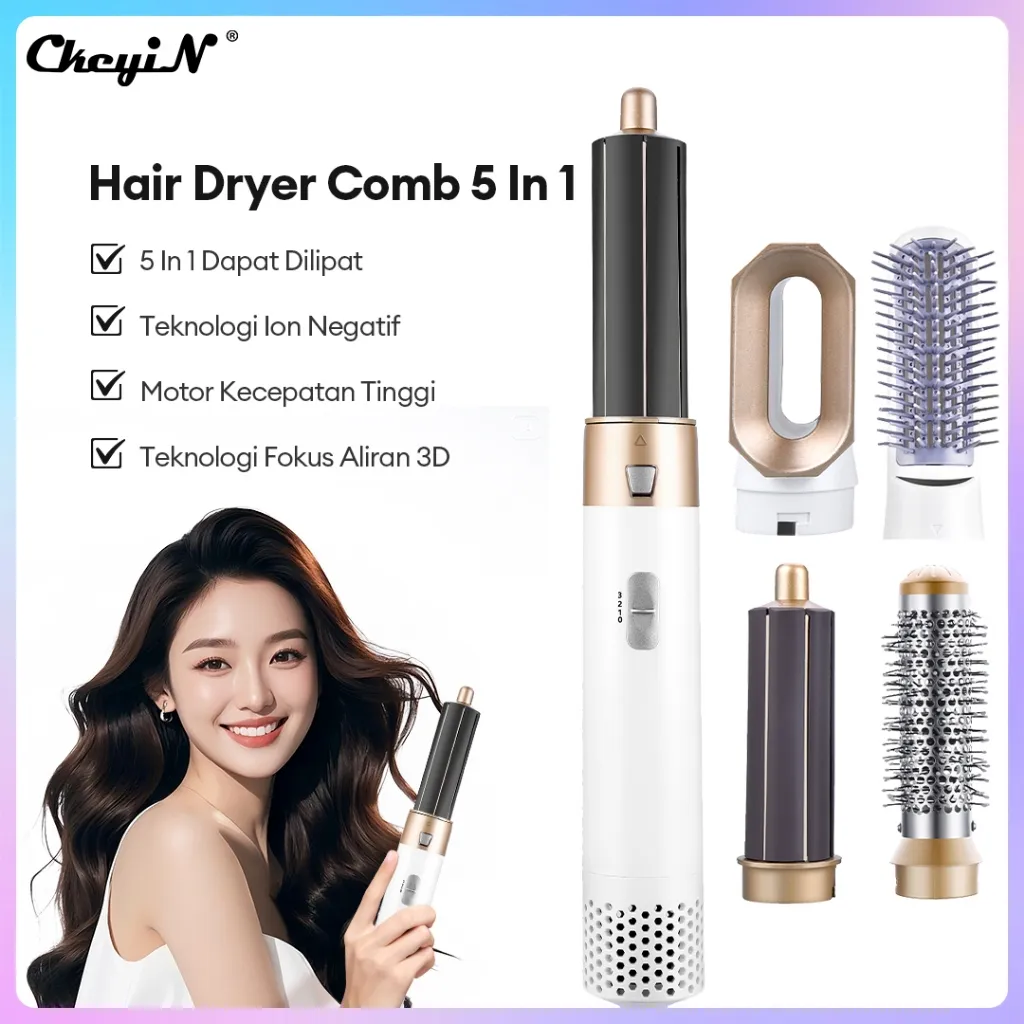 CkeyiN Hair Dryer High Speed Hairdryer 5 In 1 Pengering Rambut Ion Negatif Multi-fungsi Rambut