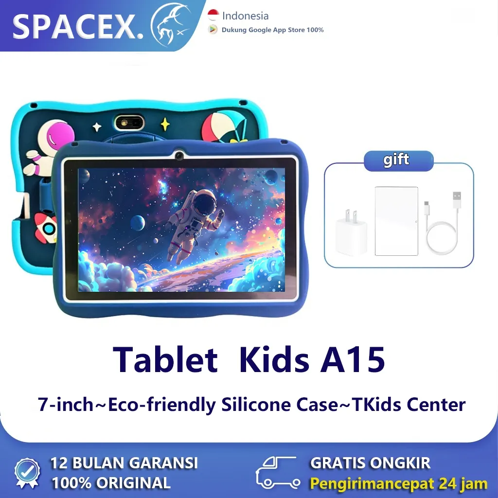 Spacextab Tablet Anak A15 / Tablet Belajar Anak / Tablet Android Anak / Kids Tablet Study / Hadiah Anak / Tablet 7 Inch / Tablet PC / Tablet Android 14 / 6/128 GB / 2Camera