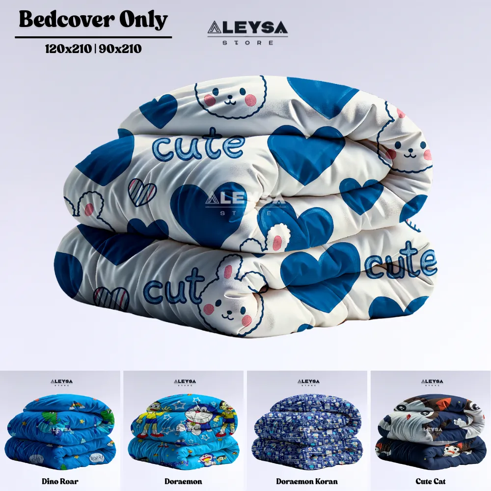 Bedcover Only Selimut Tebal 120x210 & 90x210 Double Motif Polos & Karakter Anak Aesthetic