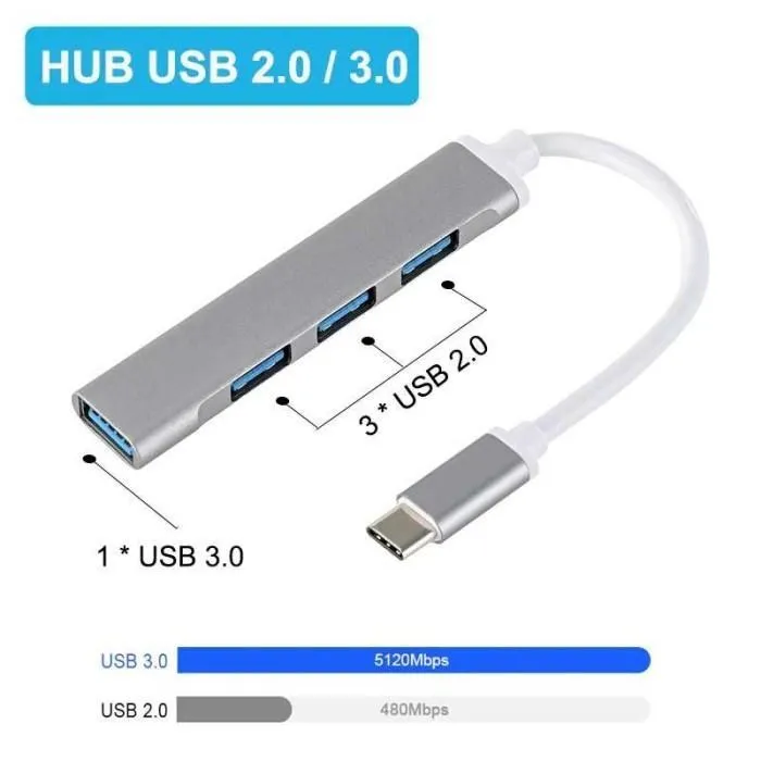 Usb Hub 4 in 1 To Type C Konektor Usb 4 Port Female Usb Hub 4 Port Type C 3.0 Otg Adapter Usb 4in1