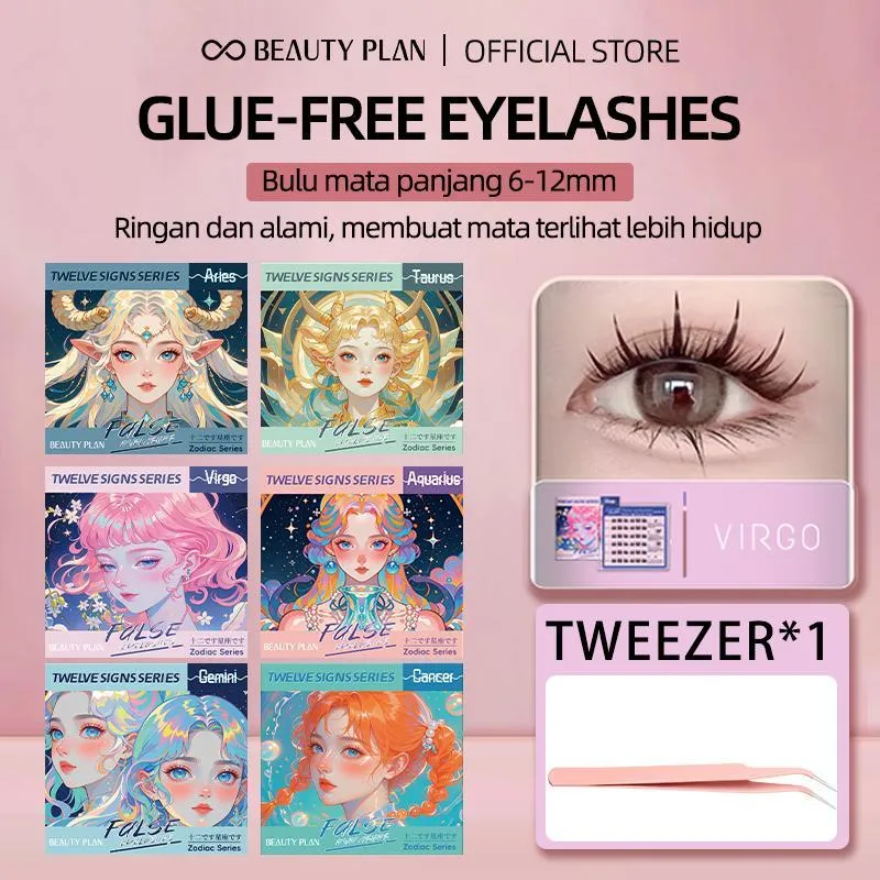 BEAUTY PLAN Zodiak 12 Bulu Mata Tanpa Lem Bebas Lem Harian Reusable Bulu Mata