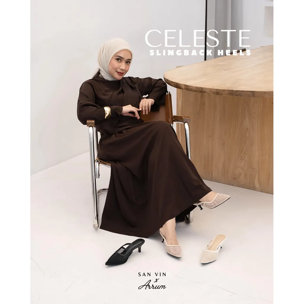 SAN VIN x ARRUM | CELESTE HEELS 5cm - Heels Mesh Premium 5cm - Back Strap Kitten Heels Wanita 5cm