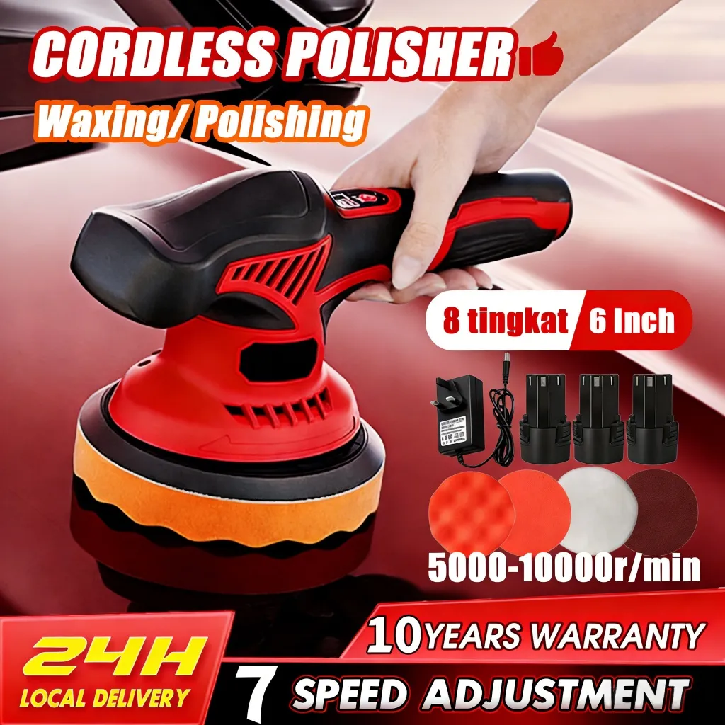 Diskoom Mesin Poles Lilin Mobil 12V Portable Baterai Tipe Cas 6 Inch - Alat Poles Body Mobil 10000RPM Cocok untuk Lilin Mobil
