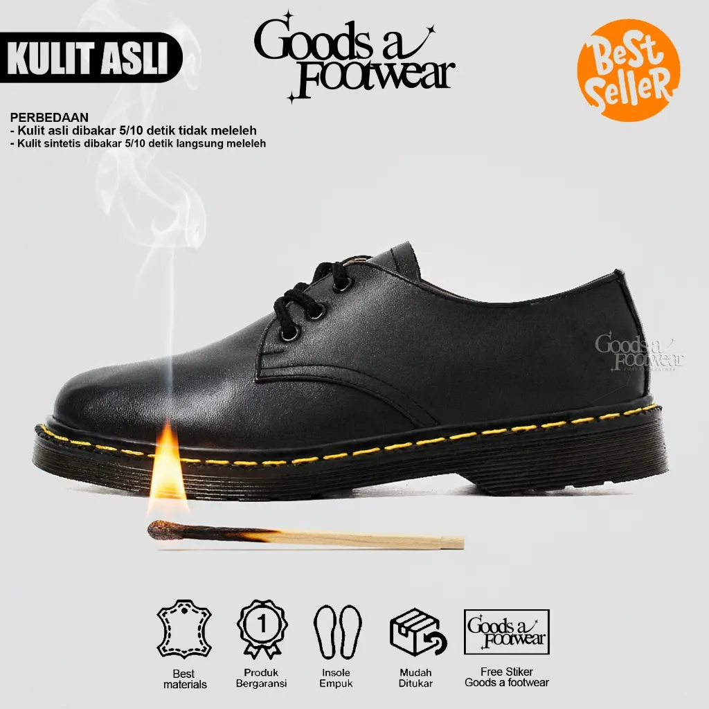 GoodsaFootwear - COUNTRY | Sepatu Docmart Pria | Derby Shoes - Model Low Boots 3 Hole - Material Kulit Original