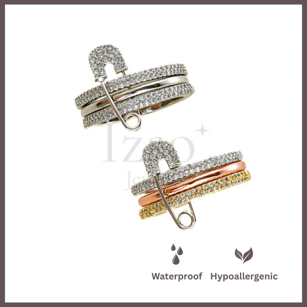 Izso Jewels - Monica Ring - Safety Pin Ring Triple Hoop 18K Gold Plated Stainless Steel Anti Karat