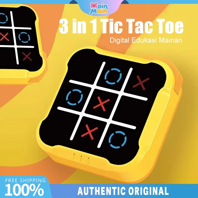 MainMain 3 in 1 Tic Tac Toe Digital Edukasi Mainan Game Console Memori Game Whack A Mole Konsol Tekan Tombol Permainan Hand Speed Cahaya Edukasi Anak Motorik Ketangkasan Portabel Elektrik Gameboy