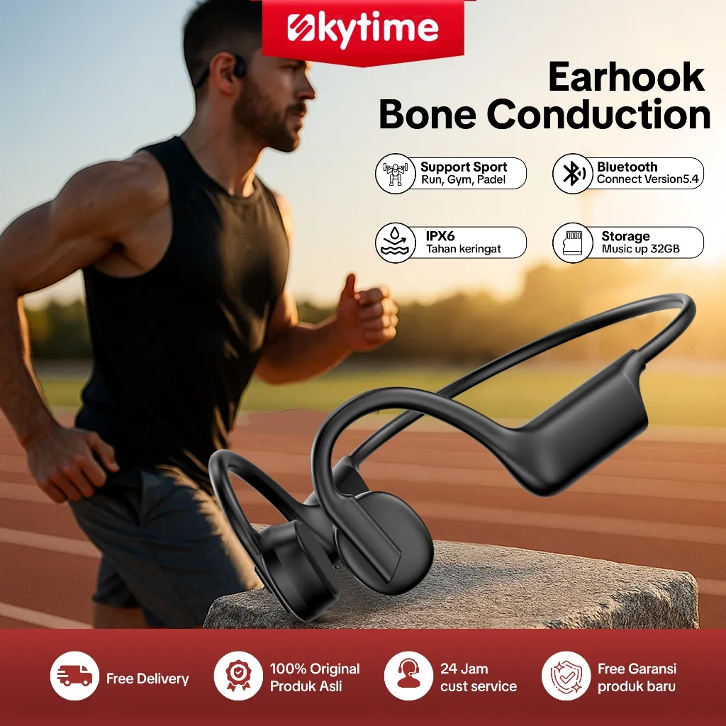 Skytime Real headset Bone Conduction Wireless Headset Running Bluetooth 5.3 IPX6 Waterproof Headphone Sport Open Ear Bone Conduction - BC61