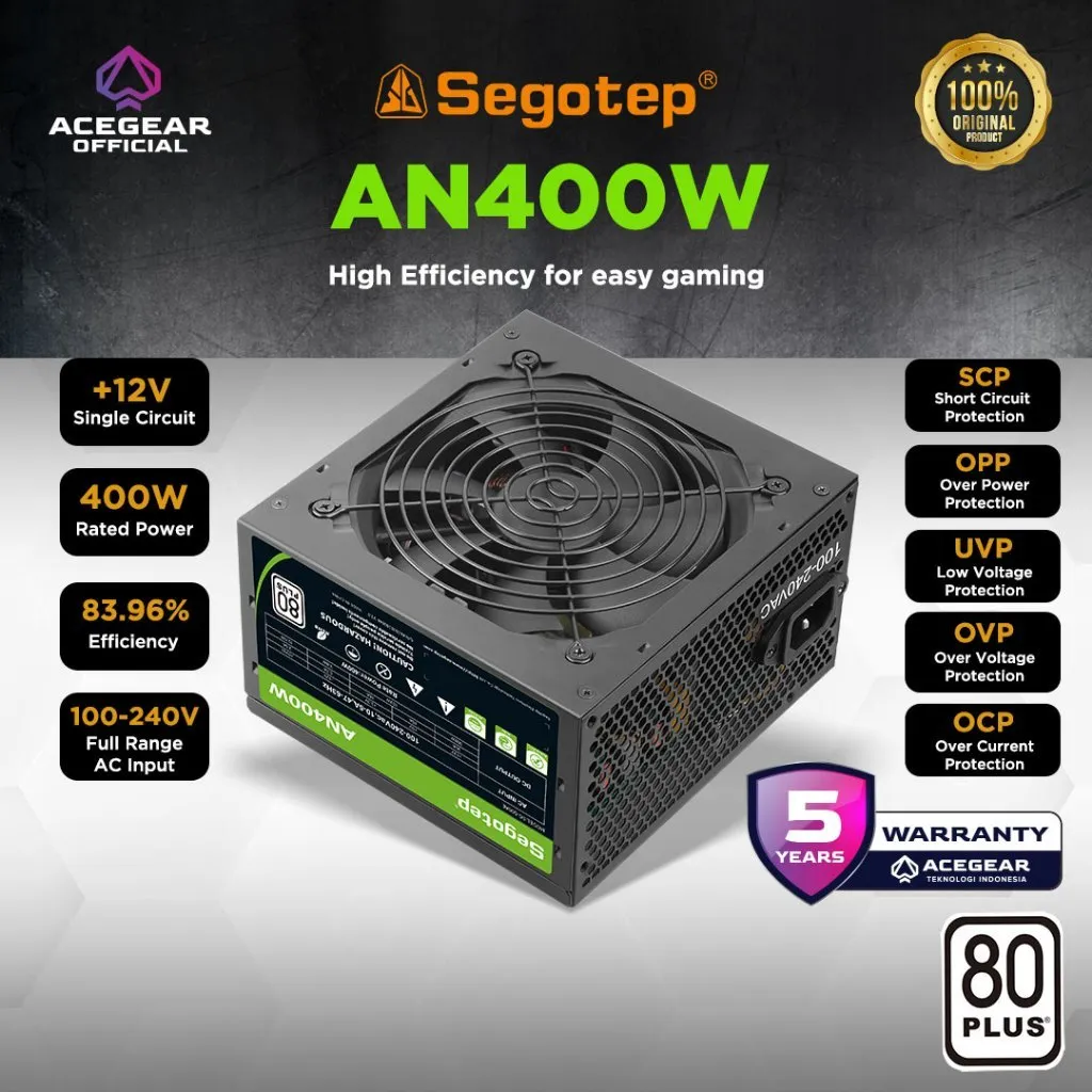SEGOTEP AN400W Black (400W 80PLUS WHITE Full Range PSU Flat Cable Non Modular)