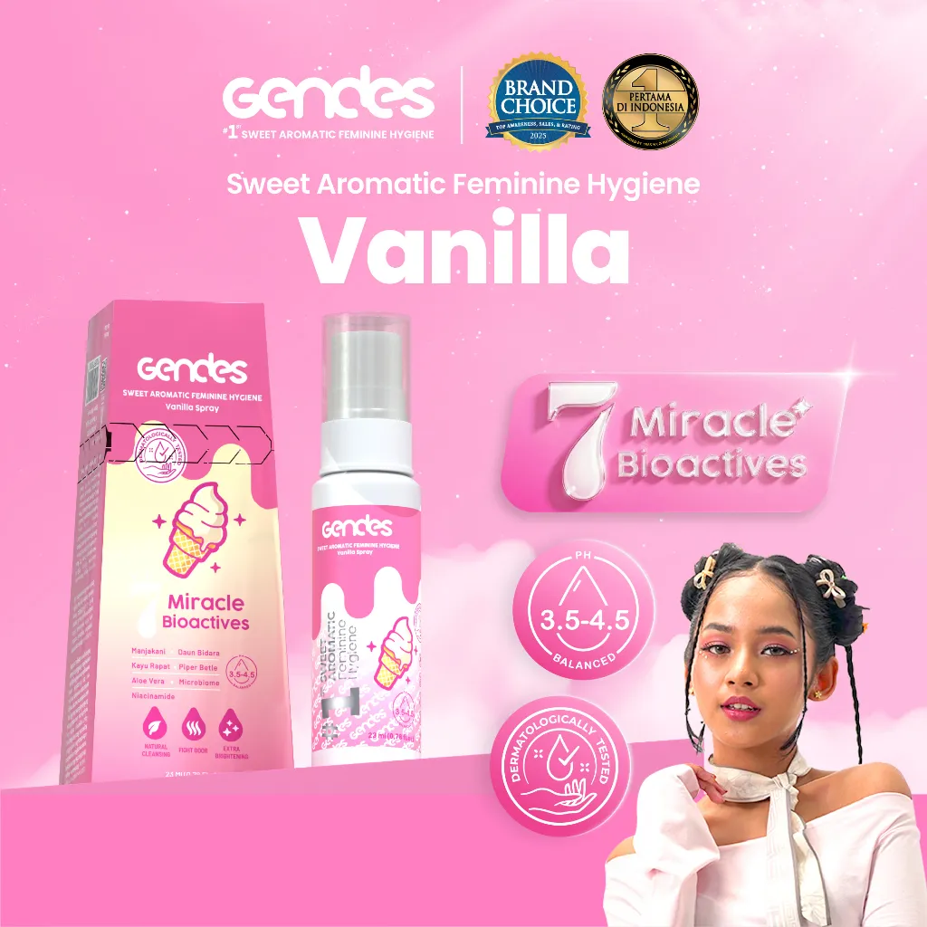 Gendes Sweet Aromatic Feminine Care Spray with Vanilla 7 Miracle Bioactives Merawat Kewanitaan 23 ml | Perawatan Area Kewanitaan  | Membantu Mengurangi Keputihan | Membantu Mengurangi Gatal Pada Area Kewanitaan