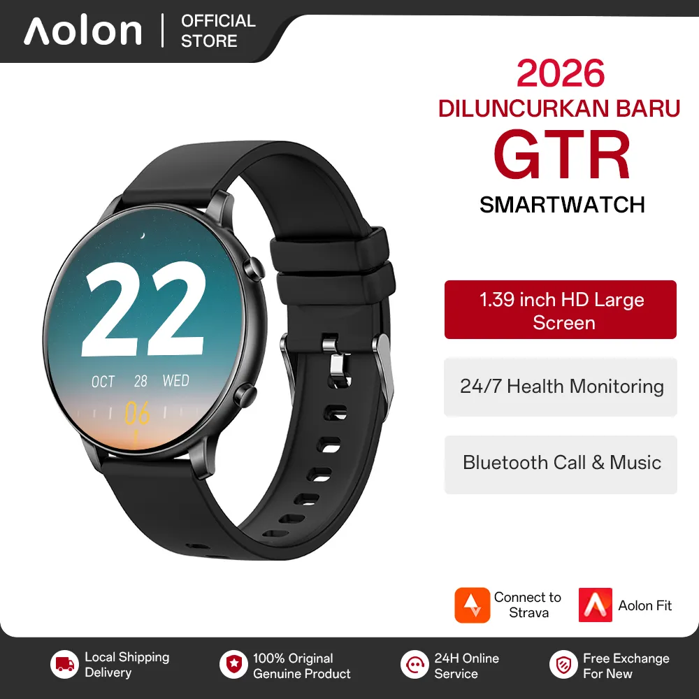 AOLON GTR Smartwatch Jam Tangan Pintar Pria Wanita Waterproof Bluetooth Call Heart Rate Monitor Fitness Tracker