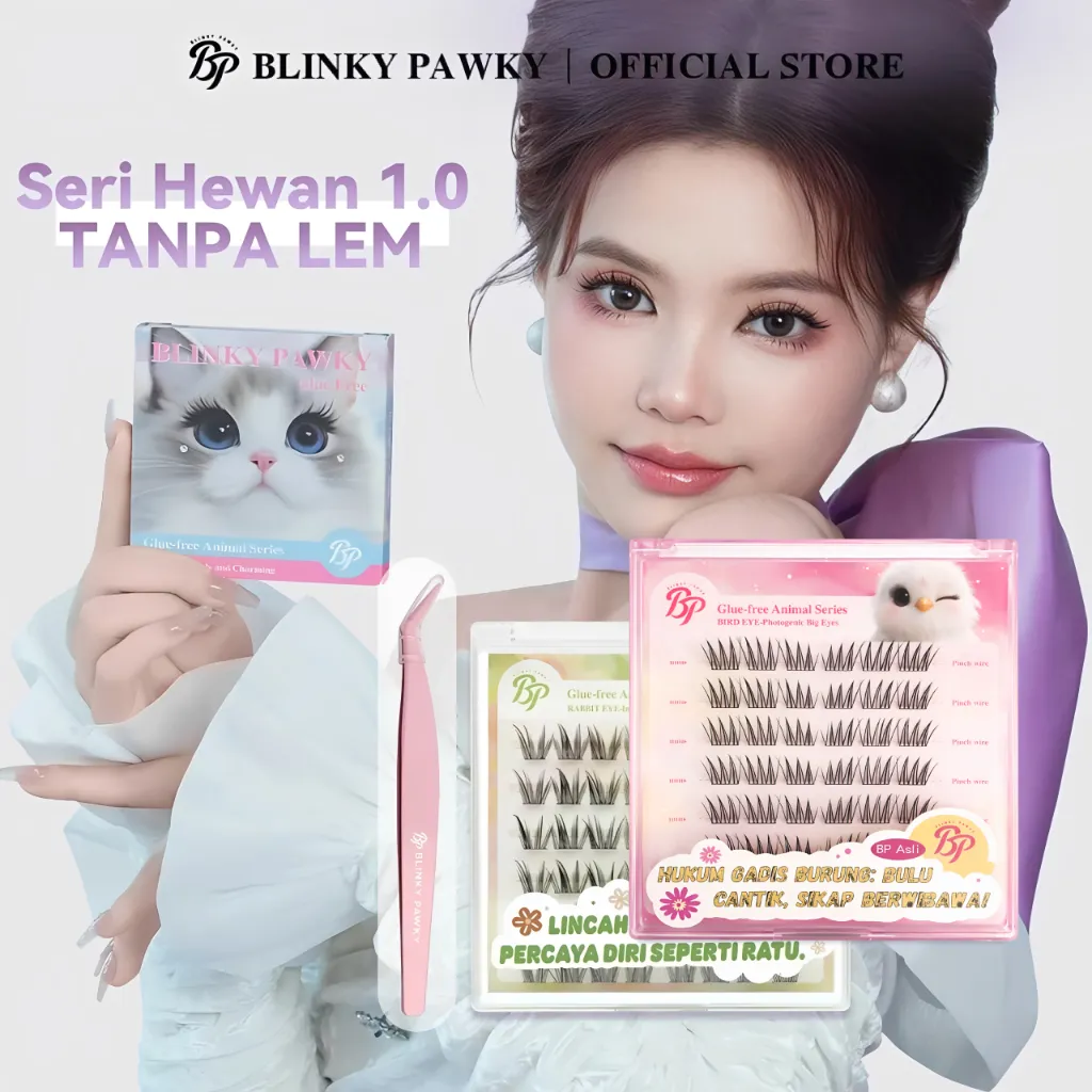[Tanpa Lem][BLINKY PAWKY]Bulu Mata Palsu Seri Hewan 1.0, 48~60 Klaster Bulu mata pemula,Extension false eyelashes Bebas lem,Tempel Langsung,Cocok untuk Pemula,bulu mata anti ribet