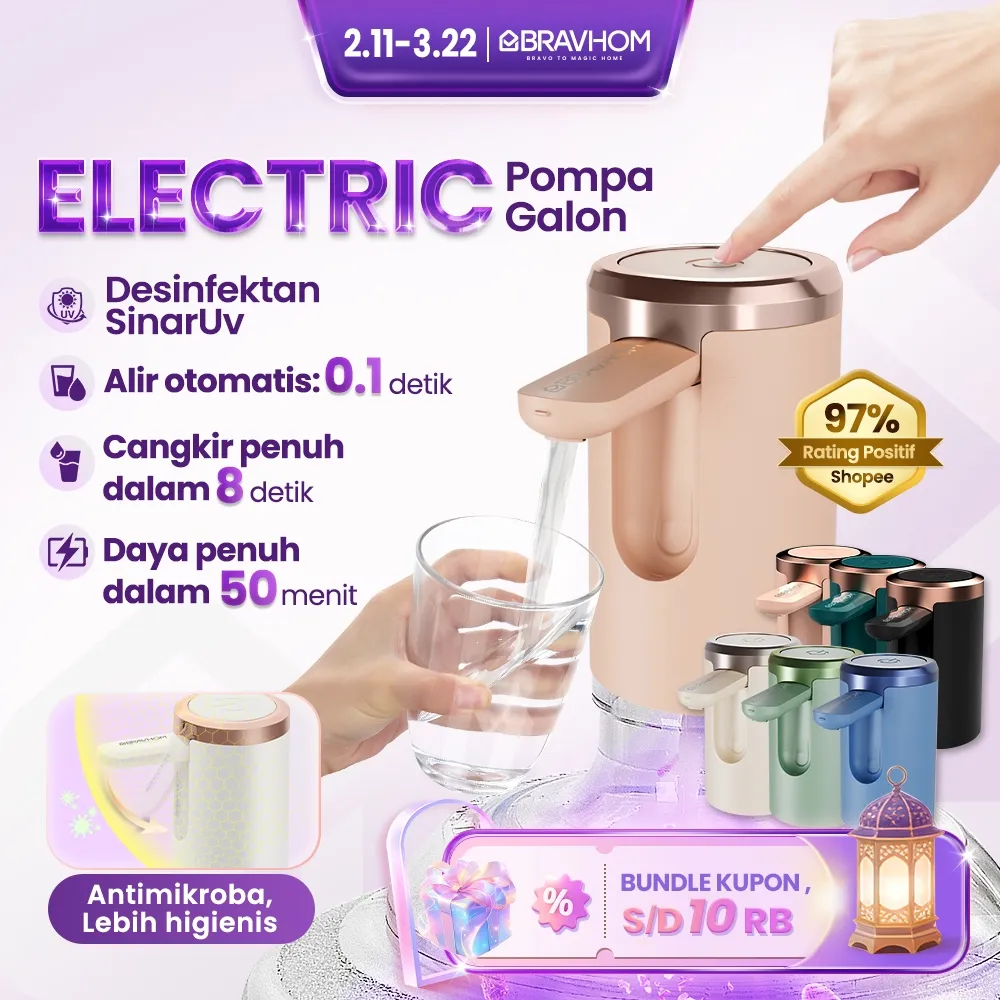 BRAVHOM Pompa Galon Elektrik Dapat Dilipat Desinfektan SinarUv Dispenser Air Galon Portable BL-WD02