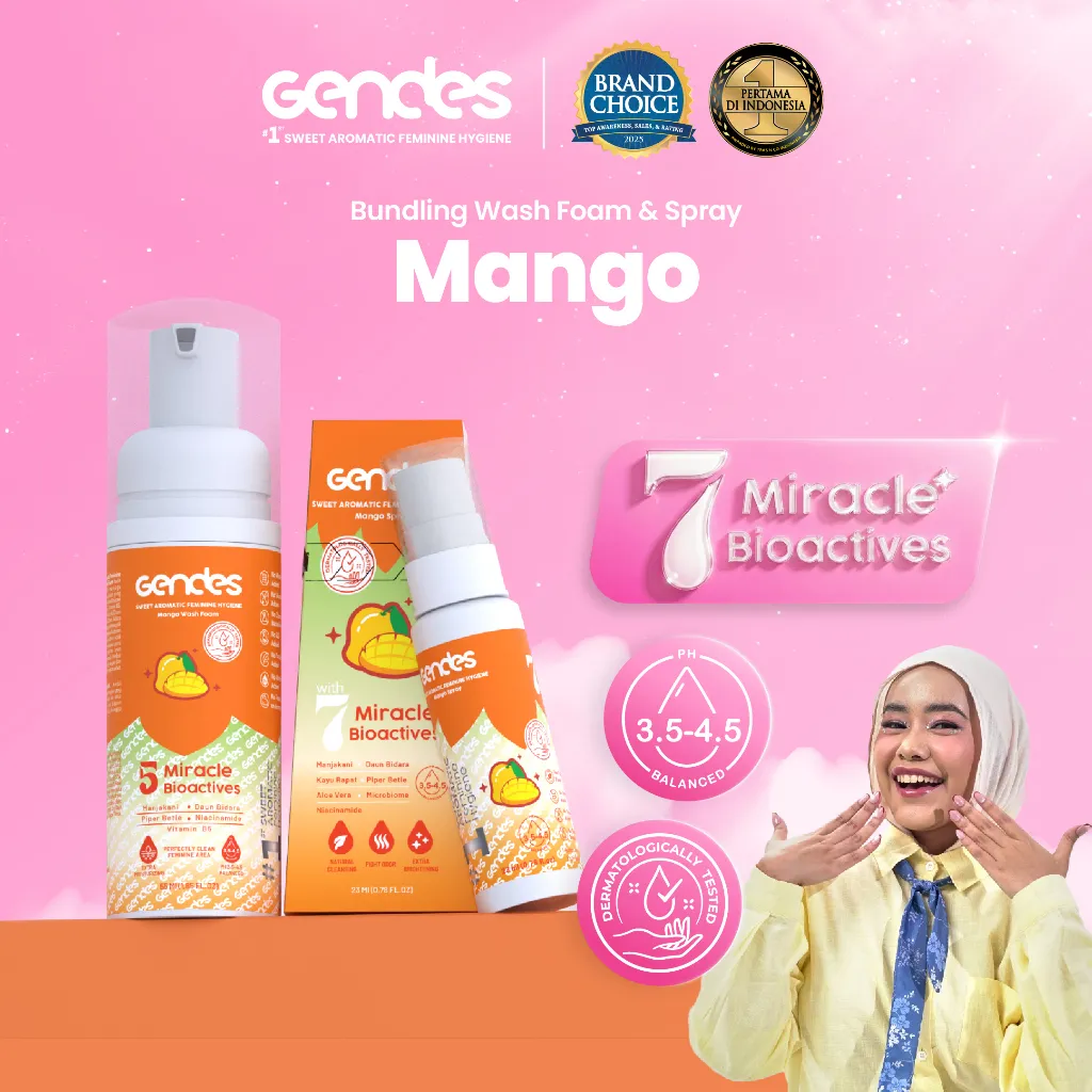 Bundling Gendes Feminine Wash Foam Mango dan Sweet Aromatic Feminine Care Spray | Perawatan Area Kewanitaan | Membantu Mengurangi Keputihan | Membantu Menghilangkan Aroma Tidak Sedap Pada Area Kewanitaan