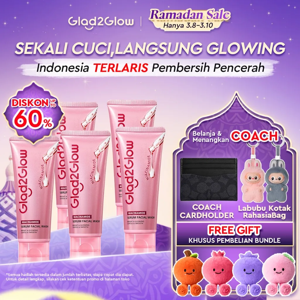 [New Launch] Glad2Glow Niacinamide Serum Facial Wash-Instant Glow,Pencuci Wajah Brightening,Pembersih Pori,Ceramide Ectoin Sakura,Untuk Kulit Kusam Berminyak dan Sensitif,Melembabkan, micellar water,pembersih wajah,sabun cuci muka,skincare,G2G Cleanser