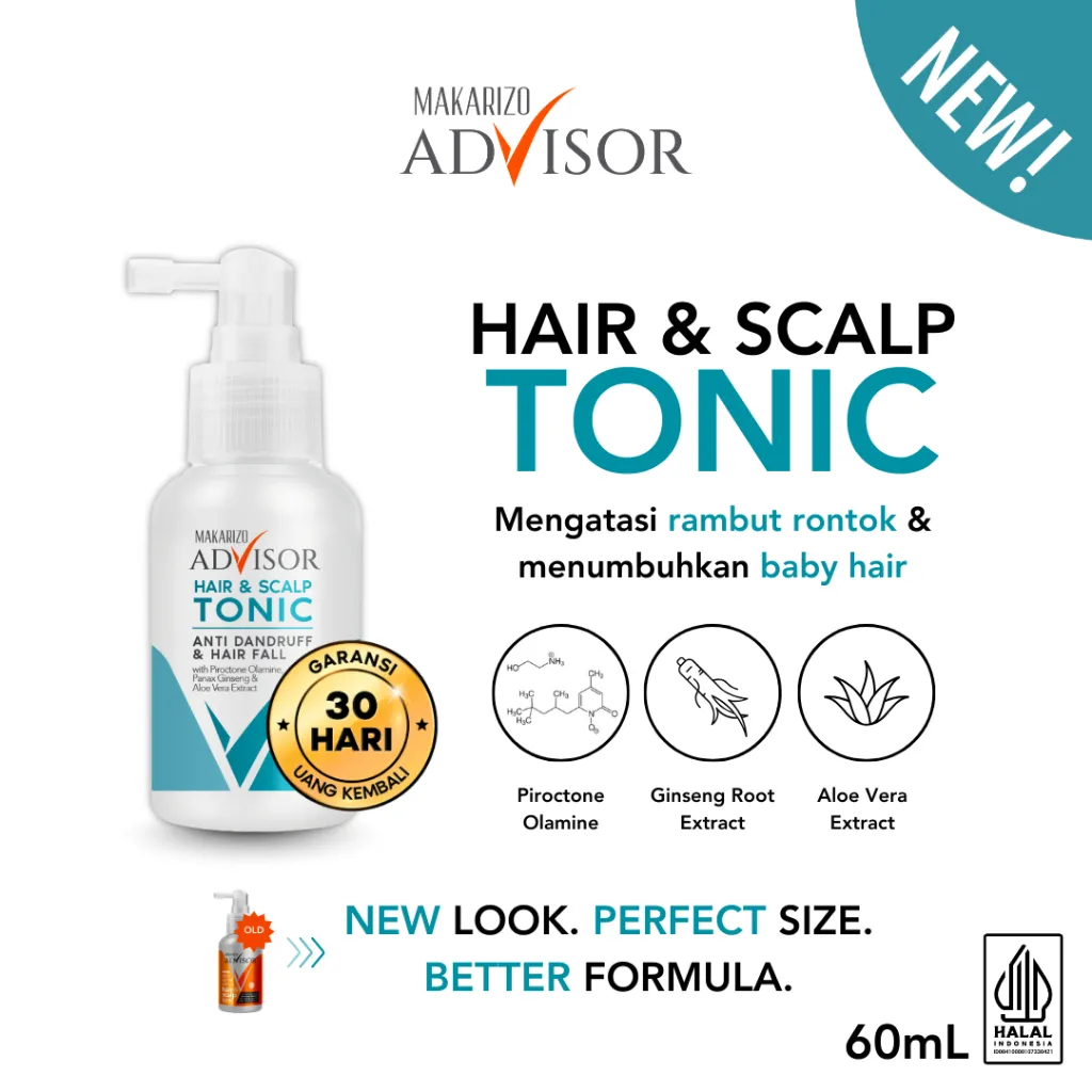Makarizo Advisor Hair & Scalp Tonic 60mL - 2 in 1 Atasi Rambut Rontok dan Ketombe / Menumbuhkan Rambut