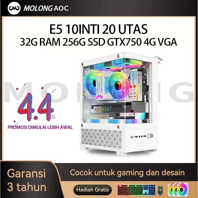 MOLONG PC gaming full set 12-inti baru, Komputer desktop perakitan desain kantor dan bermain game berskala besar VGA GT730 GTX750 RX3050