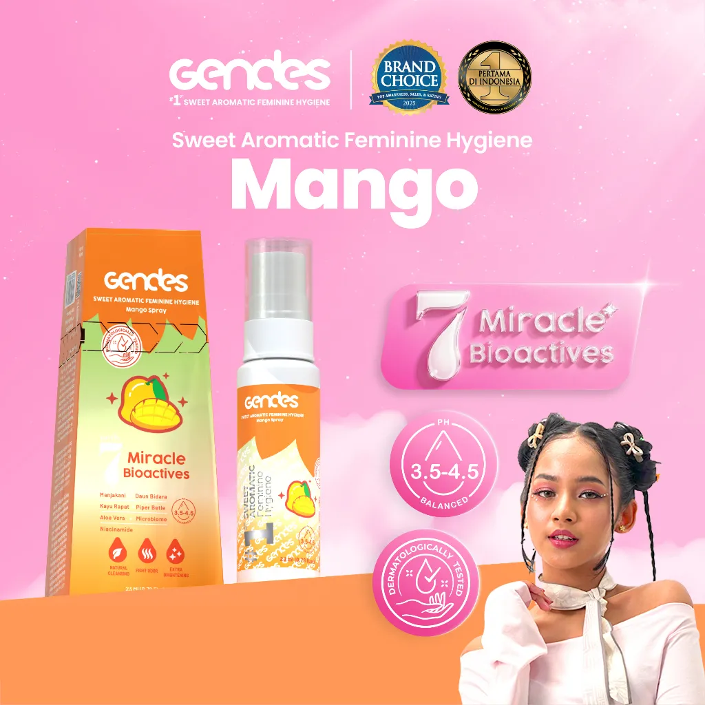 Gendes Sweet Aromatic Feminine Care Spray Mango 7 Miracle Bioactives 23 Ml | Perawatan Area Kewanitaan  | Membantu Mengurangi Keputihan | Membantu Menghilangkan Aroma Tidak Sedap Pada Area Kewanitaan