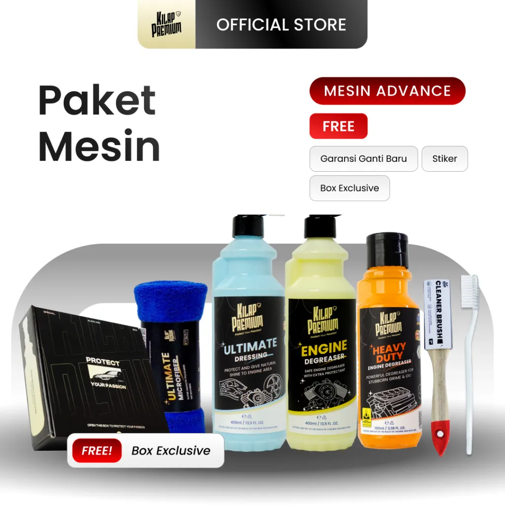 Engine Care Package | Kilap Premium - Paket Perawatan Mesin Lengkap, Dressing Motor Mobil, Proteksi Natural Warna Cat Mesin Motor Mobil, Perawatan Kendaraan, Efek Daun Talas, Cairan Pembersih Mesin Motor Mobil, Pembersih Kerak Mesin Motor Mobil
