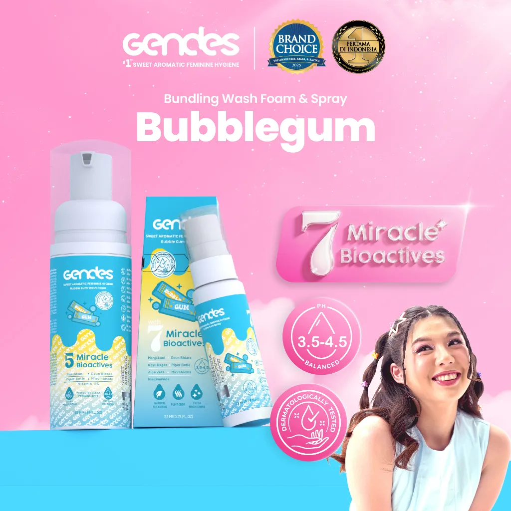 Bundling Gendes Feminine Wash Foam Bubblegum dan Sweet Aromatic Feminine Care Spray | Perawatan Area Kewanitaan  | Membantu Mengurangi Keputihan | Membantu Menghilangkan Aroma Tidak Sedap Pada Area Kewanitaan