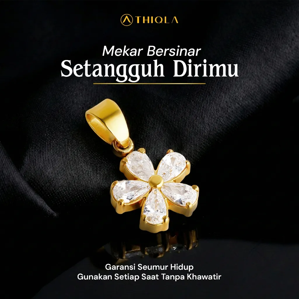 THIQLA - Liontin Bunga Permata SEROJA - Liontin Kalung Bunga Zircon Anti Karat Korean Style Bandul Kalung Bunga Lapis Emas