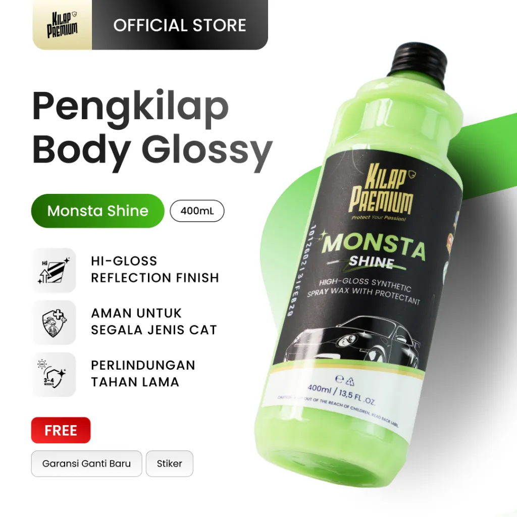 Monsta Shine | Kilap Premium - Pengkilap Body Motor Mobil Helm Glossy, Sealant Semi Coating Wax Paint, Pengkilap Cat Motor Mobil, Pengkilap Body Mobil, Efek Daun Talas Car
