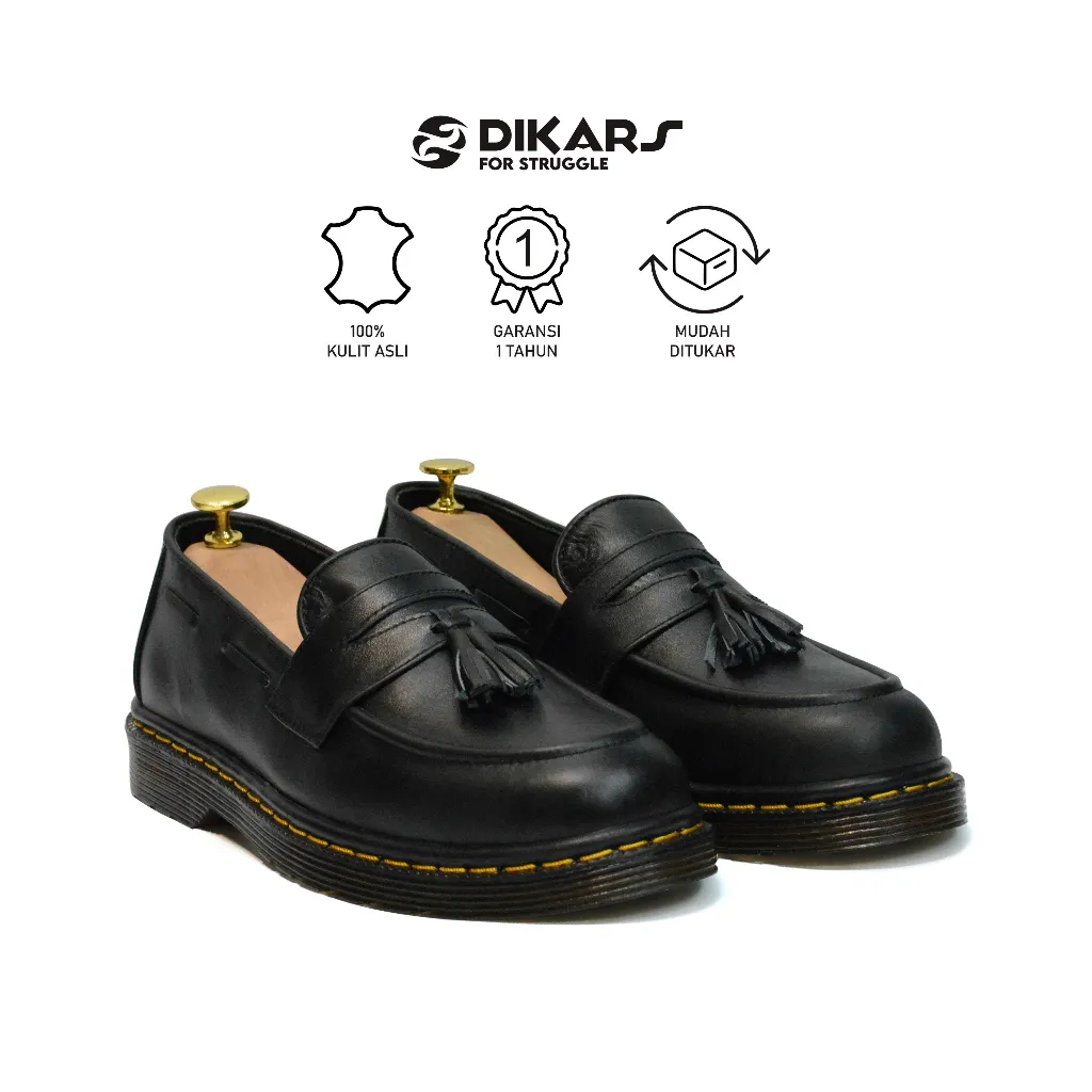 DIKARS - Loafers Slip On Hitam Sepatu Peny Kulit Asli