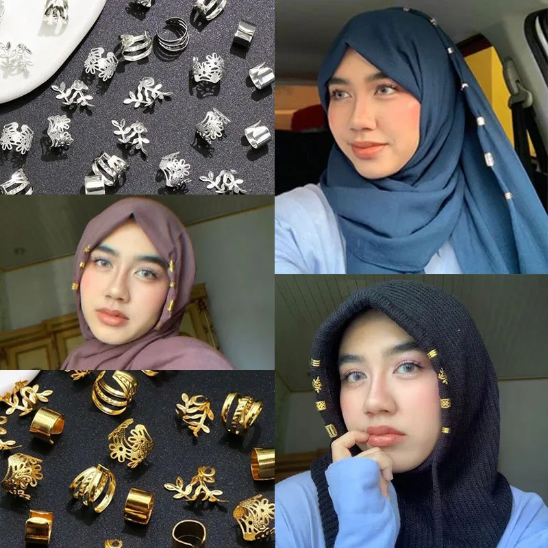 Puer acc Cincin Clip 40pcs Mix Rambut Ring Hijab Adjustable Cincin Gimbal Aksesoris Rambut Gimbal  Hair Braid Cuff J1163