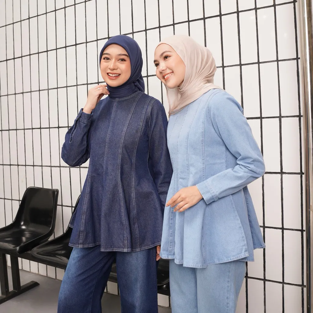 Denim Peplum by 9teenclothes | thick denim atasan jeans tebal