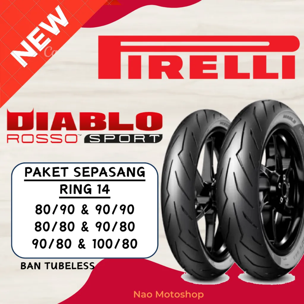 [PAKET SEPASANG] [FREE WRAPPING] BAN TUBELESS PIRELLI DIABLO ROSSO SPORT RING 14 80/90 90/90 80/80  90/80 100/80 MOTOR BEAT VARIO SCOOPY SPACY LEXI MIO