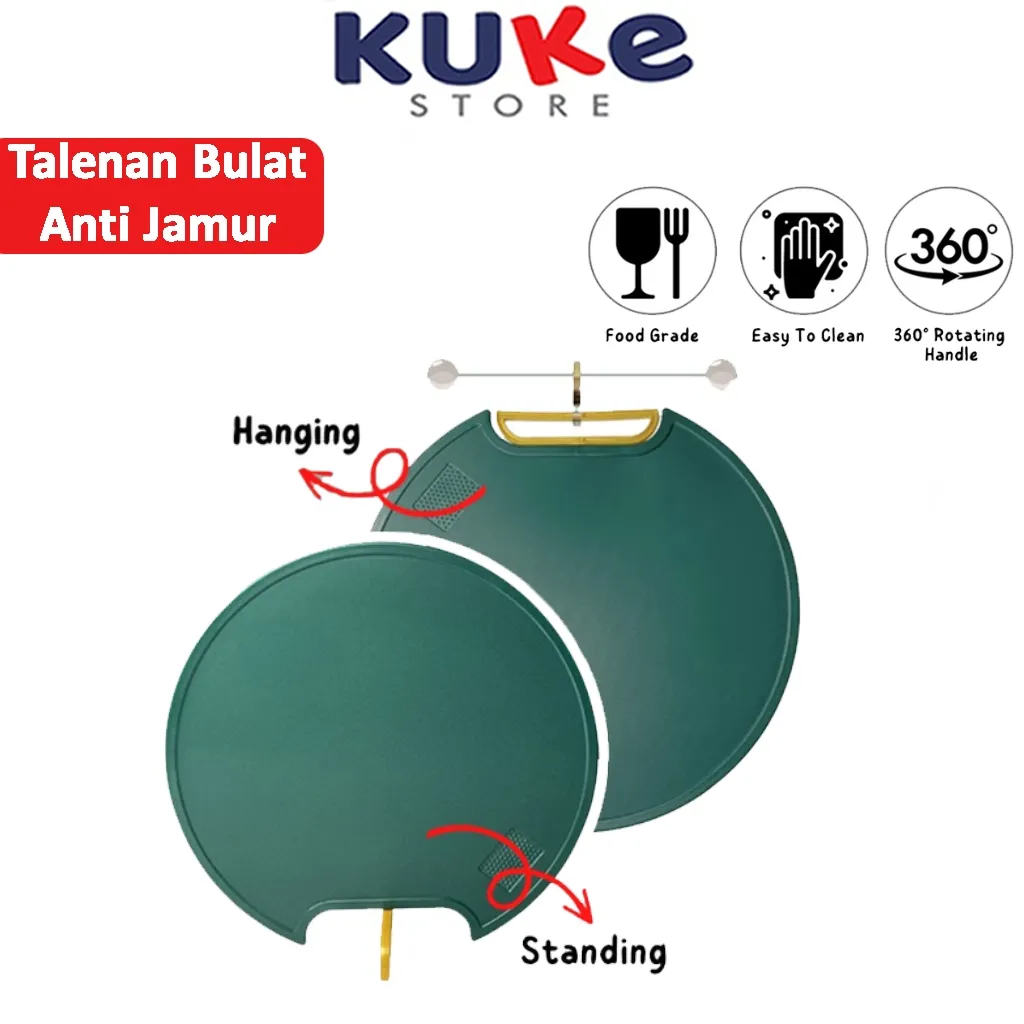 KUKE Talenan Bulat Anti Jamur 2in1 / Alas Tatakan Pemotong Daging Ikan Buah Sayuran Roti / Cutting Board Anti Bacteria Anti Slip