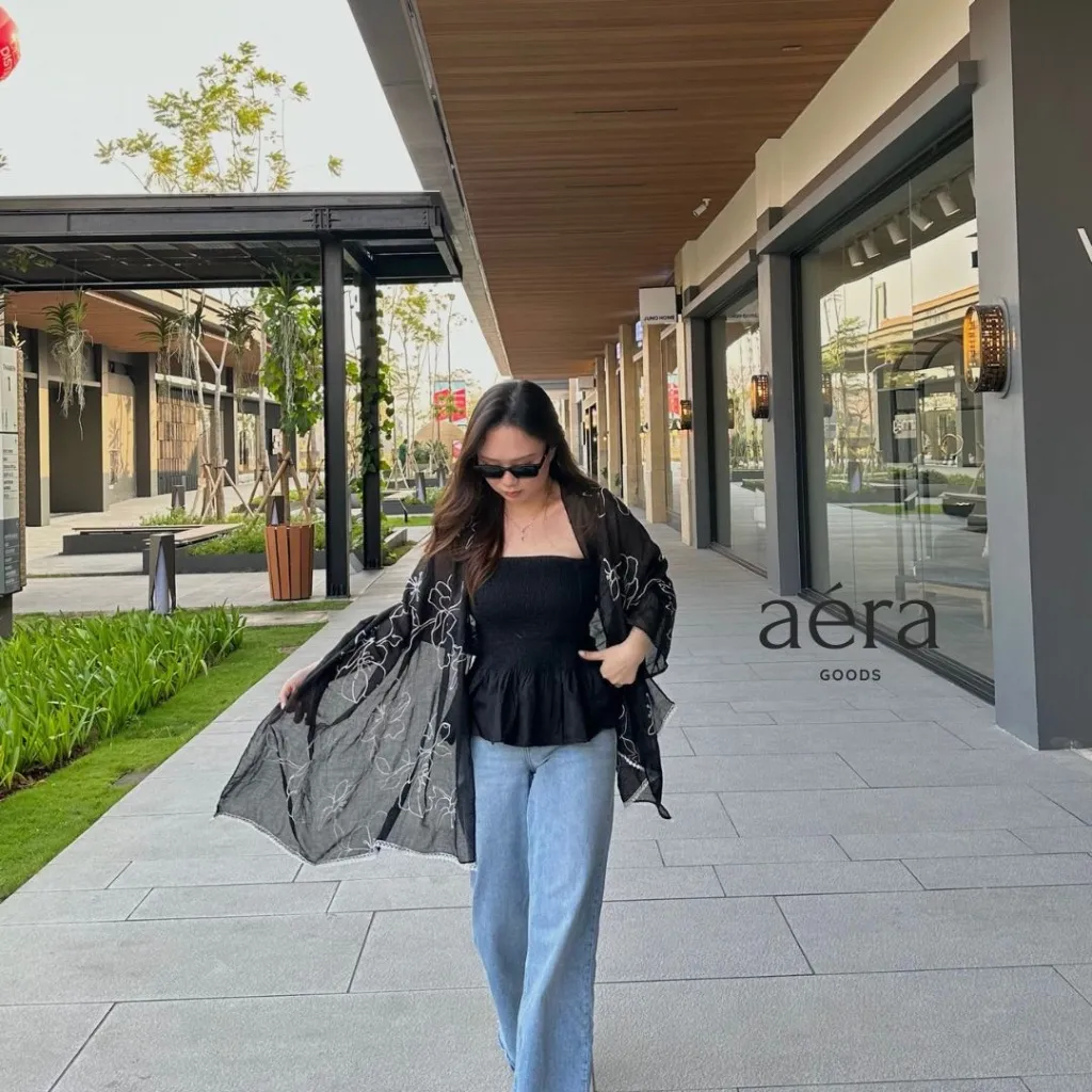 AERA kain slendang pasminah wanita shawl jilbab instan motif bunga SYL 03