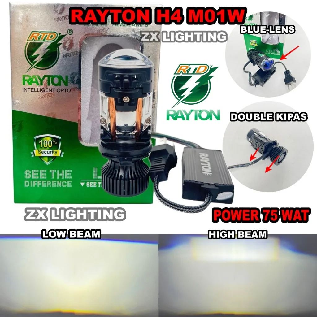 Mini Projector H4 M01W Rayton Bluelens Dual Fan System 75 Watt High Beam Selenoid