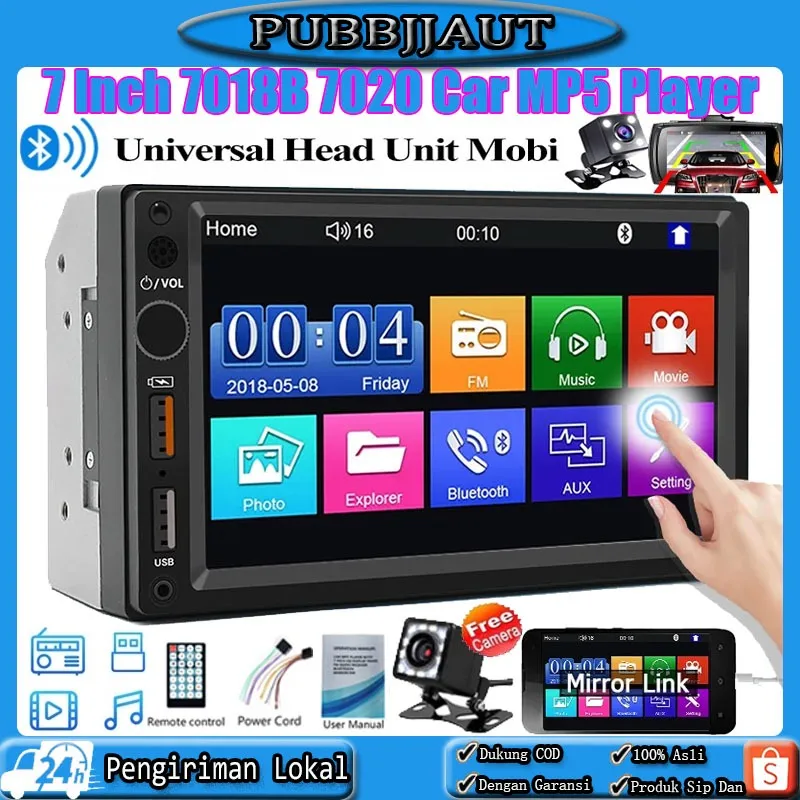 <Ready ya,cod>7 Inci Head Unit 7020 Double Din Android Android Mobil Universal Head Unit 7020 7018B Head Unit Double Bluetooth Audio Car MP4 MP5 Player In Touch Screen Radio Dan Dan Kamera Mundur Mobil LED