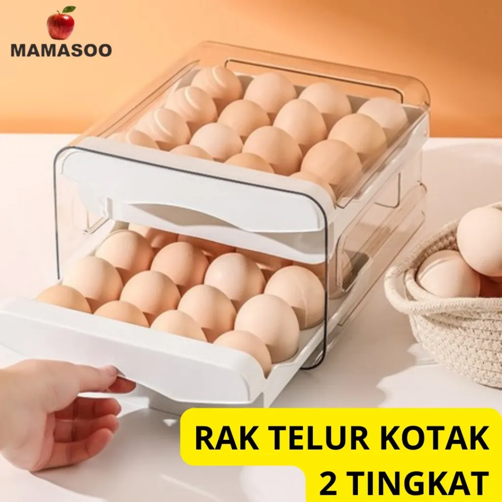 MAMASOO Rak Telur 2 Tingkat Kapasitas 32 Telur Bahan PP + PET