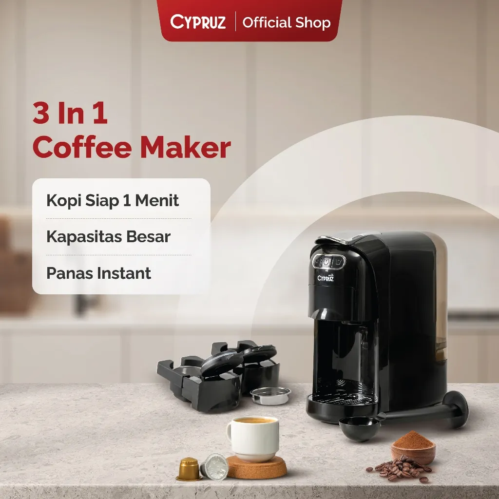 Cypruz Coffee Capsule Machine Alat Pembuat Kopi 3 In 1 (Nes Capsule, Dolce, Kopi Bubuk)
