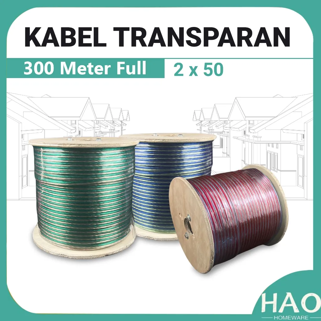 Kabel listrik transparan/kabel audio/super promo 2x30/2x50/2x80/2x120 300 Meter/kabel transparan/kabel music
