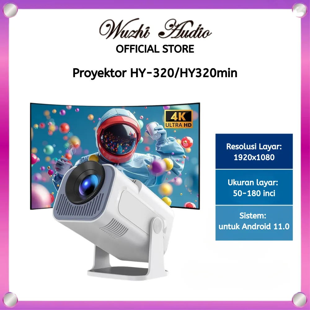 HY320/HY320min Portable Android WiFi Smart Proyektor 390 ANSI Lumens Bioskop Bluetooth