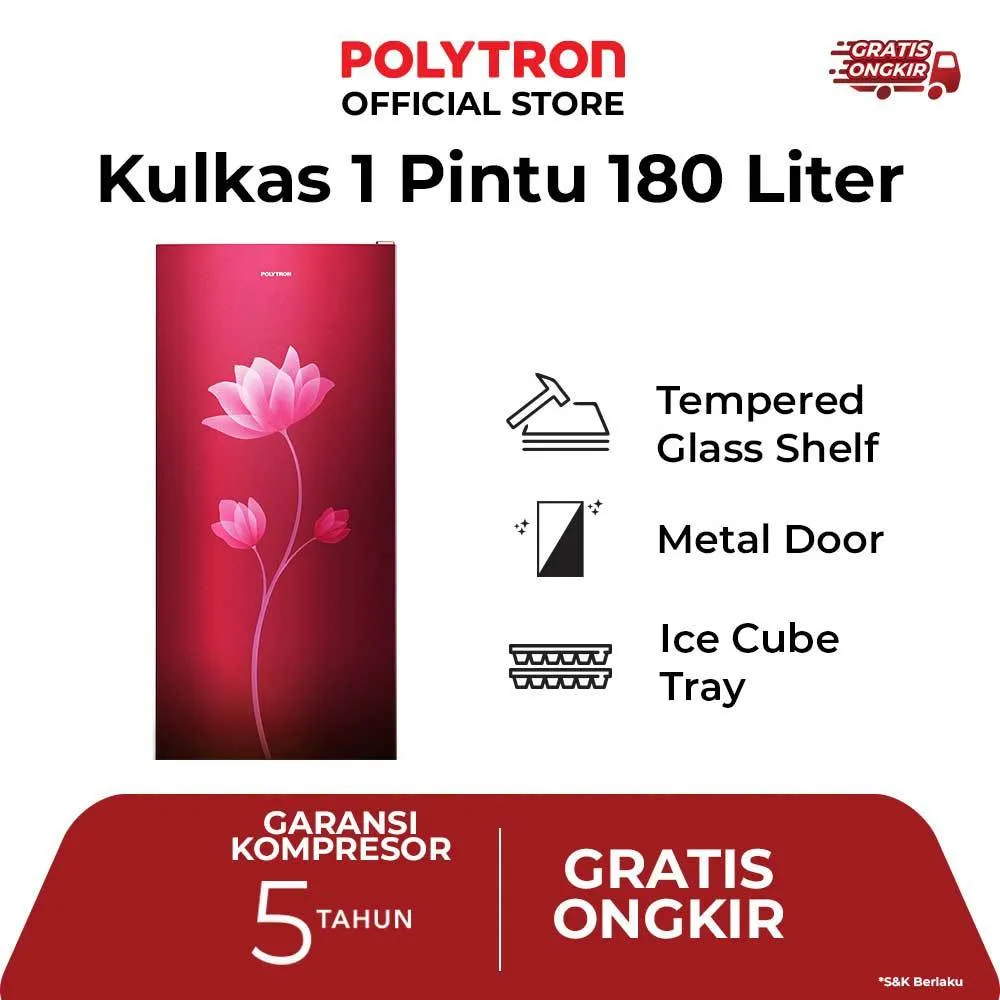 POLYTRON Kulkas 1 Pintu Metallic 180 Liter PRB 189R