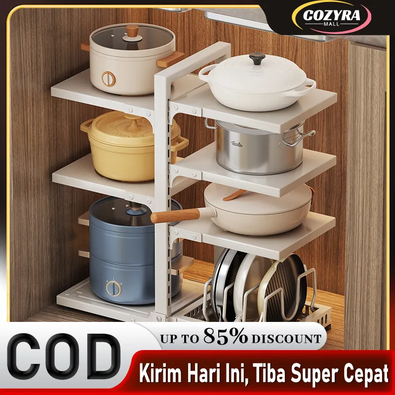 Rak Dapur Tempat Penyimpanan Panci Wajan Kamar Mandi Serbaguna 5 Susun Stainless Steel Rak Panci Bawah Kolong Dapur Rak
