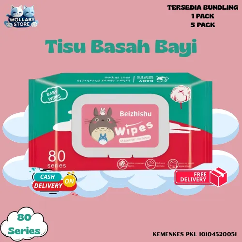 Tisu Basah Bayi Hemat (1Pack / 5Pack) Tisu Basah Bayi Non Alcohol & Non Parfume Isi 80Lembar SS-1