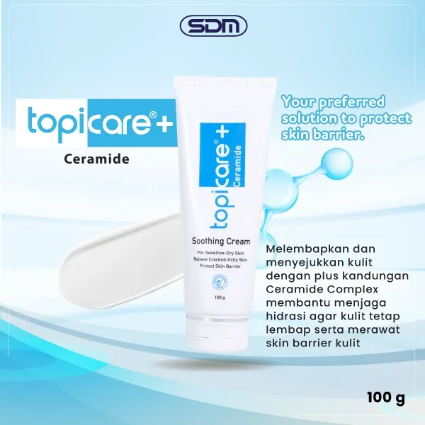 TOPICARE Soothing CREAM + CERAMIDE 100 G I Krim Pelembap Kulit Kering & Sensitif, Menenangkan & Menjaga Skin Barrier