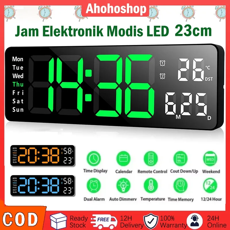 Jam Tampilan Layar Besar LED Jam Digital Nordik Jam Dinding Ruang Tamu Sederhana Jam Dinding Tempera