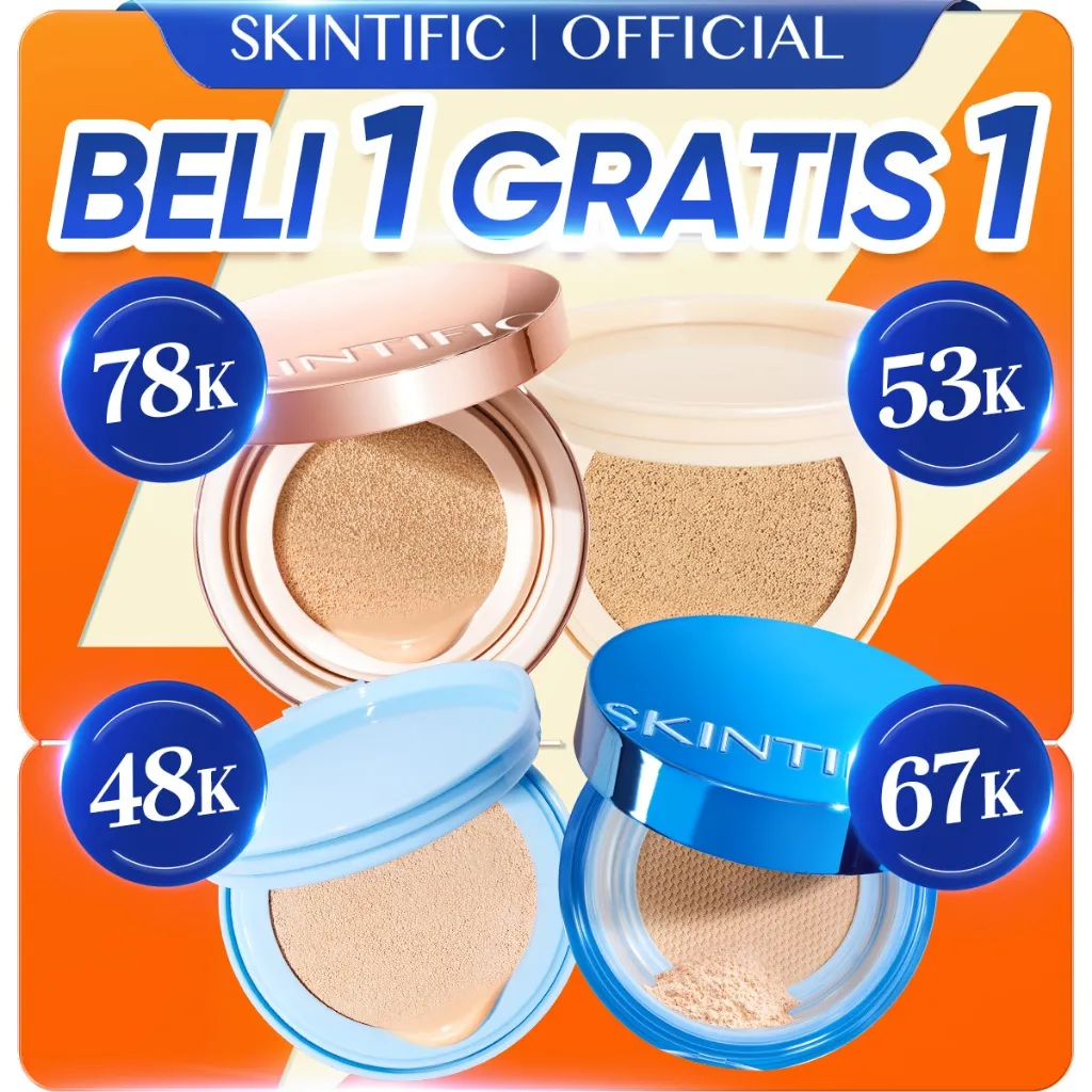[RAMADAN SALE]SKINTIFIC Makeup Collection Cushion Bedak Tabur Bedak Padat Foundation BB Cream & Lip serum – Cocok Kulit Berminyak/Berjerawat, Kontrol Minyak, Matte, Tutupi Noda, Tahan Lama, Cerah & Hydrasikan, concealer, high coverage, oil control