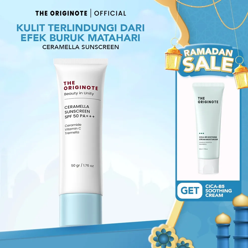 The Originote Ceramella Sunscreen SPF 50 PA+++ | Sunscreen Skin Barrier Protection Ceramide Vitamin C Physical Sunscreen Melindungi Kulit Dari Sinar UV UVA UVB Ringan Tidak Lengket Aman Untuk Semua Jenis Kulit Skincare Sunscreen Terbaik