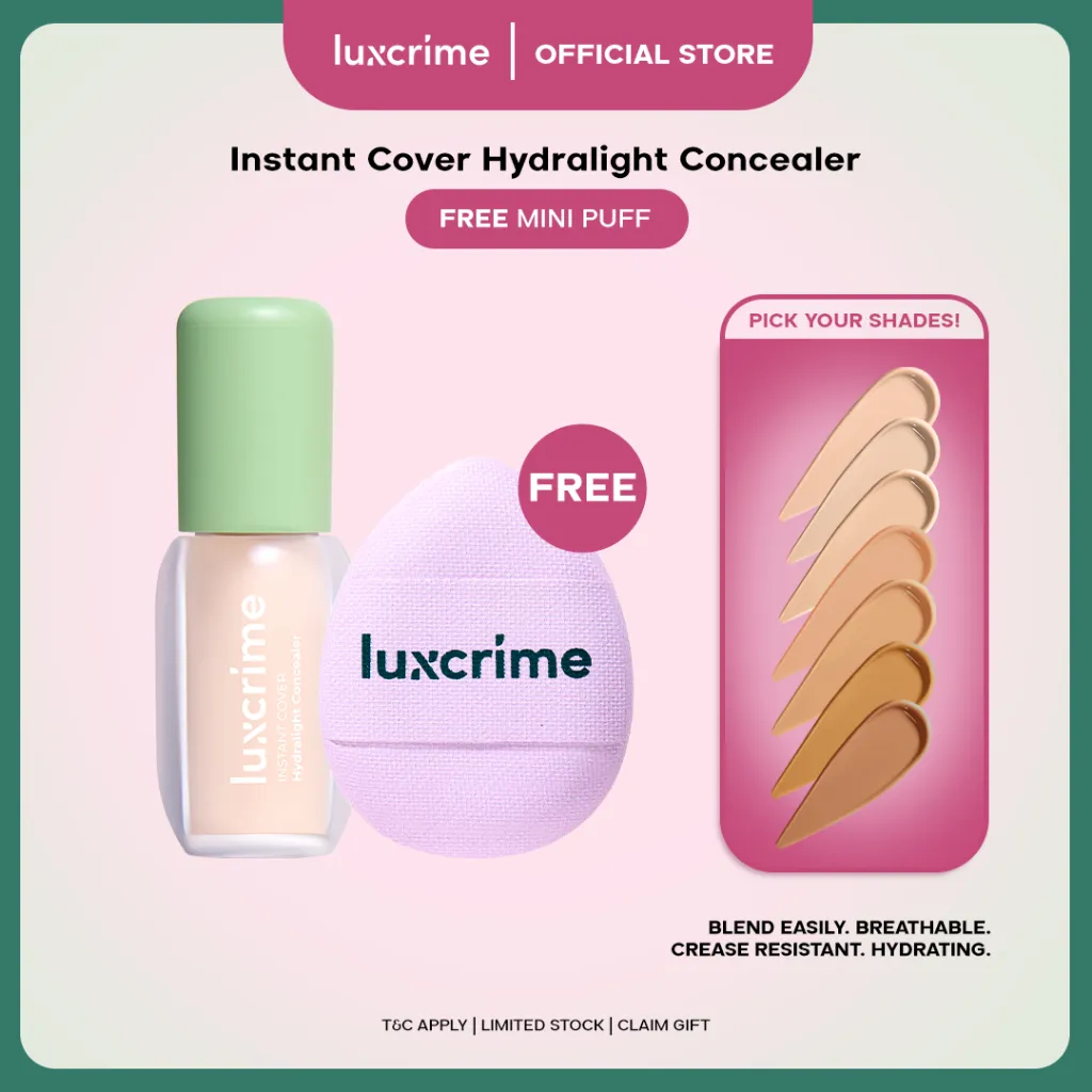 Luxcrime Instant Cover Hydralight Concealer - Full Coverage Concealer Tahan Lama untuk Mata Panda & Bekas Jerawat