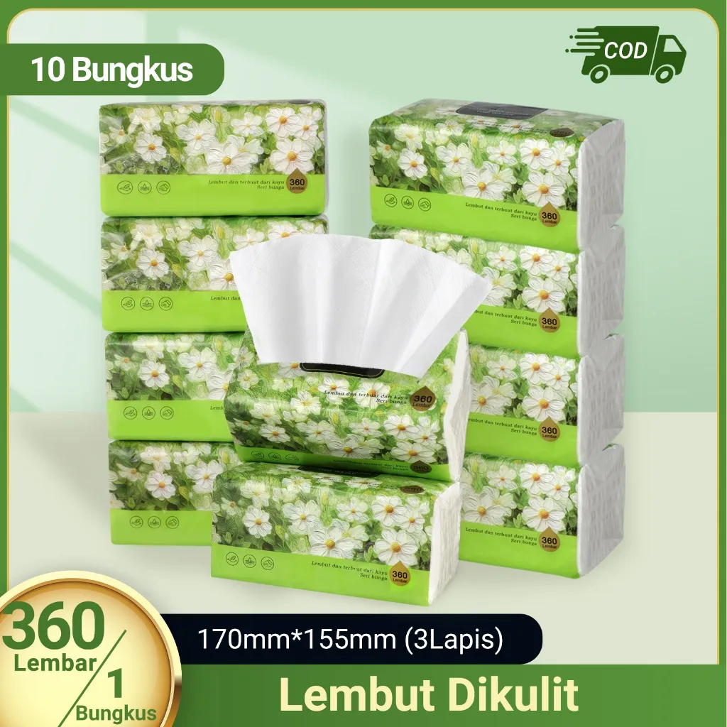 [10 Bungkus]Yasmine tisu 10 PACK 360 helai 3 ply Soft Facial Tissue kertas tisu tebal gratis ongkir bisa cod tisu kering tissue  facial tissue tisu dapur
